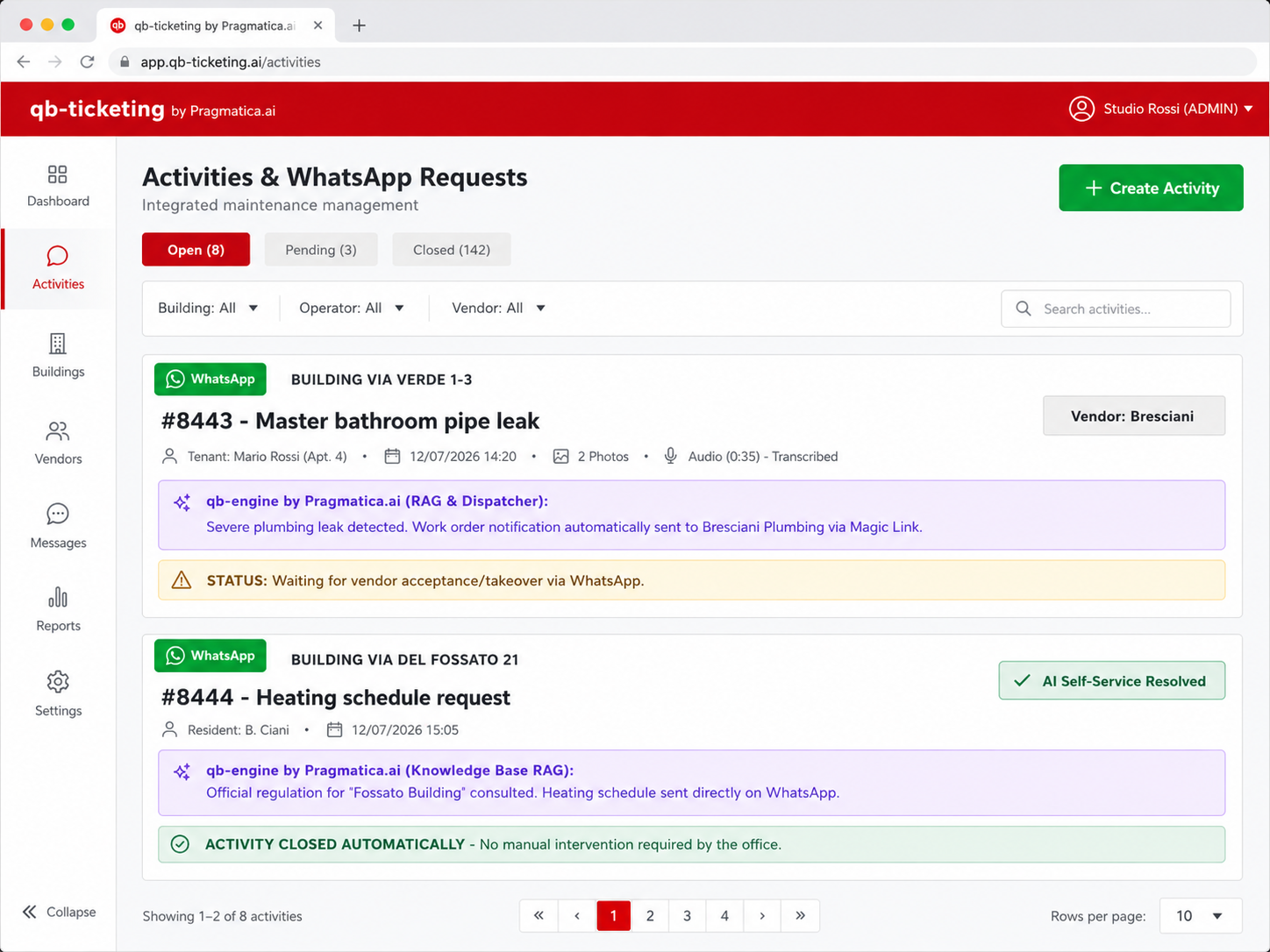 qb-Ticketing Domus activity dashboard